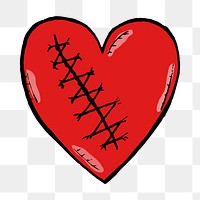Stitched heart  png clipart illustration, transparent background. Free public domain CC0 image.