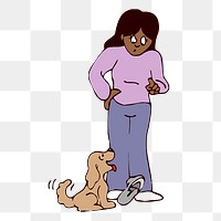 Woman & dog  png clipart illustration, transparent background. Free public domain CC0 image.