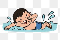 Little boy swimming png sticker, transparent background. Free public domain CC0 image.