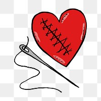 Stitched heart  png clipart illustration, transparent background. Free public domain CC0 image.