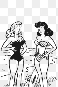 Women chatting on the beach png illustration, transparent background. Free public domain CC0 image.