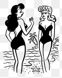 Girls chatting on the beach png illustration, transparent background. Free public domain CC0 image.