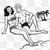 Man woman on a beach date png illustration, transparent background. Free public domain CC0 image.