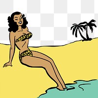 Woman on the beach png illustration, transparent background. Free public domain CC0 image.