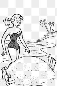 Woman on the beach png illustration, transparent background. Free public domain CC0 image.