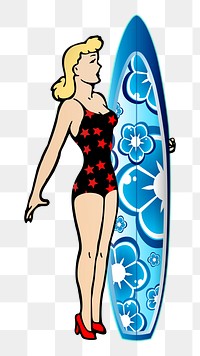 Woman surfer png illustration, transparent background. Free public domain CC0 image.