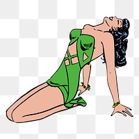 Woman in green swimming suit png illustration, transparent background. Free public domain CC0 image.