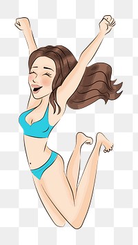 Png woman swimsuit jumping clipart, transparent background. Free public domain CC0 image.