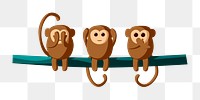 Png three wise monkeys clipart, transparent background. Free public domain CC0 image.