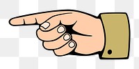 Png finger pointing clipart, transparent background. Free public domain CC0 image.