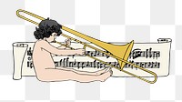 Png baby angel trombone clipart, transparent background. Free public domain CC0 image.