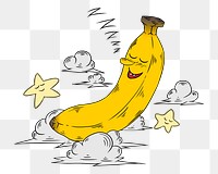 Png sleeping banana clipart, transparent background. Free public domain CC0 image.