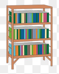 Png bookshelf clipart, transparent background. Free public domain CC0 image.