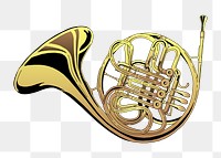 Png brass horn clipart, transparent background. Free public domain CC0 image.