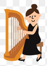 Png woman playing harp clipart, transparent background. Free public domain CC0 image.