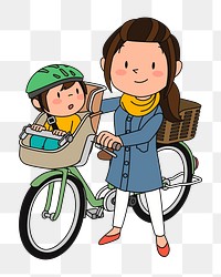 Png mother bicycle clipart, transparent background. Free public domain CC0 image.