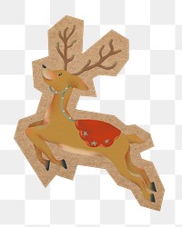 Reindeer illustration png, cut out paper element, transparent background