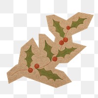 Holly berry illustration png, cut out paper element, transparent background