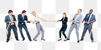 Business people png rope pulling competition, transparent background