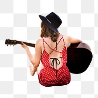 Png woman summer guitar, isolated collage element, transparent background