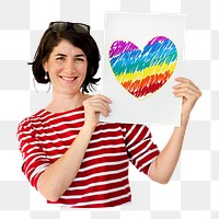 PNG Woman holding LGBT heart icon, collage element, transparent background