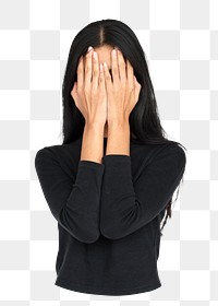 Png woman covering face, isolated collage element, transparent background