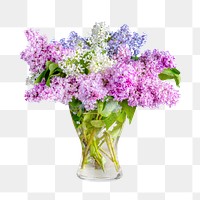 Png pastel vase lilacs collage element, transparent background