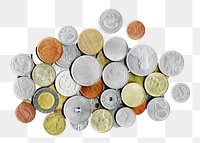Money coins png object, transparent background