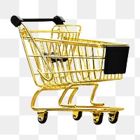 Gold shopping cart png collage element, transparent background