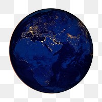 Png planet Earth at night, isolated object, transparent background