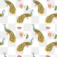 Peacock animal png pattern, transparent background. Remixed by rawpixel.