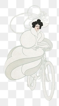 PNG Vintage woman cycling illustration transparent background. Remixed by rawpixel.