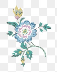 PNG Vintage blue flower illustration transparent background. Remixed by rawpixel.