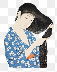 PNG Woman combing her hair illustration transparent background. Remixed by rawpixel.