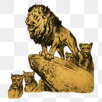 PNG Lion and cubs, vintage animal illustration by by Arthur Wardle, transparent background.  Remixed by rawpixel. 