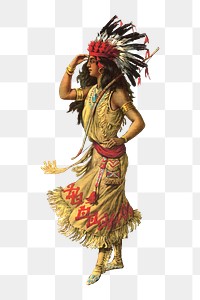 PNG Native American woman, vintage illustration, transparent background.  Remixed by rawpixel. 