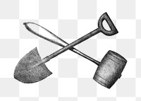 PNG Shovel and hammer, vintage gardening tool illustration, transparent background.  Remixed by rawpixel. 