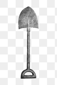 PNG Shovel, vintage gardening tool illustration, transparent background.  Remixed by rawpixel. 