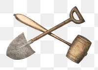 PNG Shovel and hammer, vintage gardening tool illustration, transparent background.  Remixed by rawpixel. 