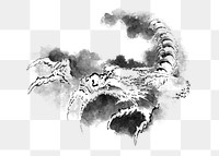 PNG Dragon emerging from clouds, mythical creature illustration by Katsushika Hokusai, transparent background.  Remixed by rawpixel. 