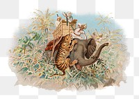 PNG Tiger hunting, vintage animal illustration by John Charlton, transparent background.  Remixed by rawpixel. 