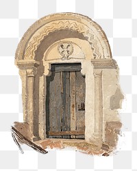 PNG Norman Doorway, vintage architecture illustration painted by the follower of John Sell Cotman, transparent background.  Remixed by rawpixel. 