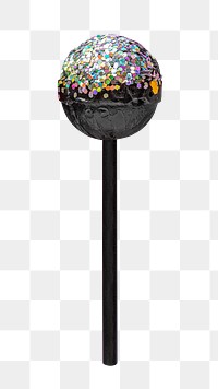 Black lollipop colorful glitter png, transparent background