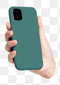 Green phone case mockup png rear view, transparent background