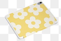 Yellow tablet case png floral pattern, transparent background