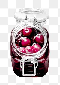 Png maraschino cherry jar, collage element, transparent background