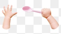 PNG baby hand holding pink spoon transparent background