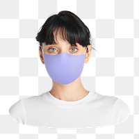 Woman wearing purple mask png, transparent background