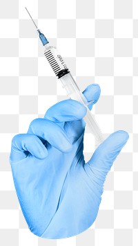 PNG Hand holding syringe and vaccine vial transparent background