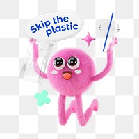 Skip the plastic png word sticker, mixed media design, transparent background